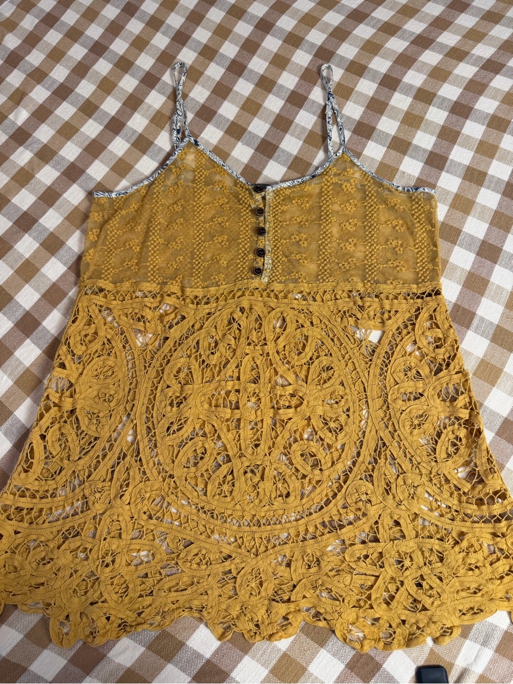 gimmicks by BKE Mustard Crochet Lace Tank Top